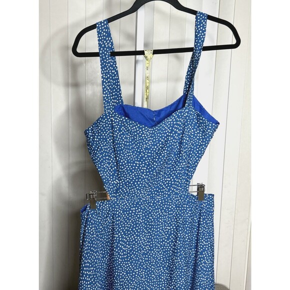 Rihoas Midi Dress Dress Blue with White Polka Dot Open Midriff Size XL NEW - Picture 2 of 9